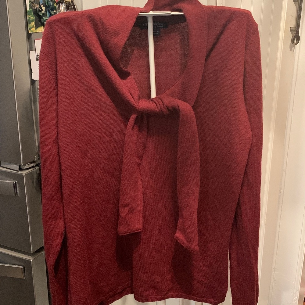 Chadwick’s of Boston maroon front tie sweater. Worn 2-3x
